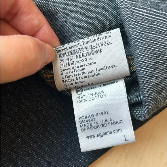 AG Adriano Goldschmied Denim Men’s Utility Snap Button Dark Indigo Shirt Large - Picture 10 of 16